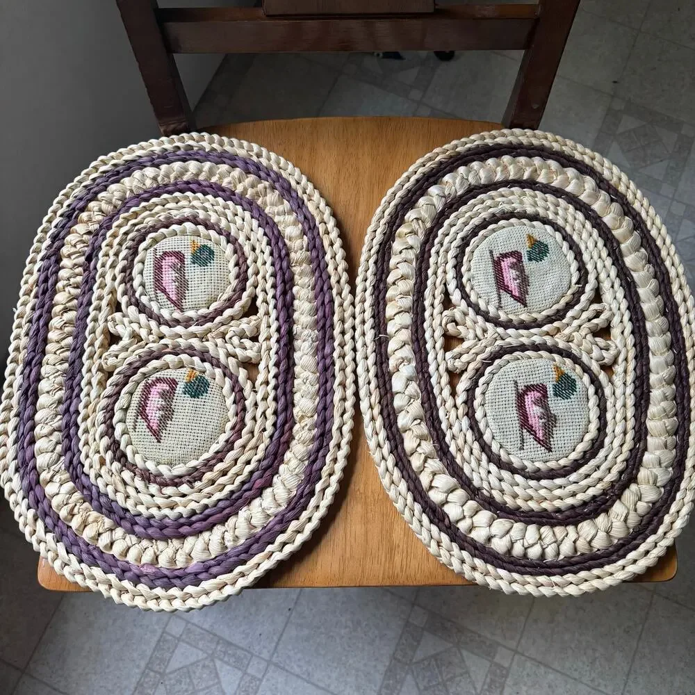 Vintage Woven Cross Stitch Ducks Placemats Trivets Set of 2 Cottage Core Country